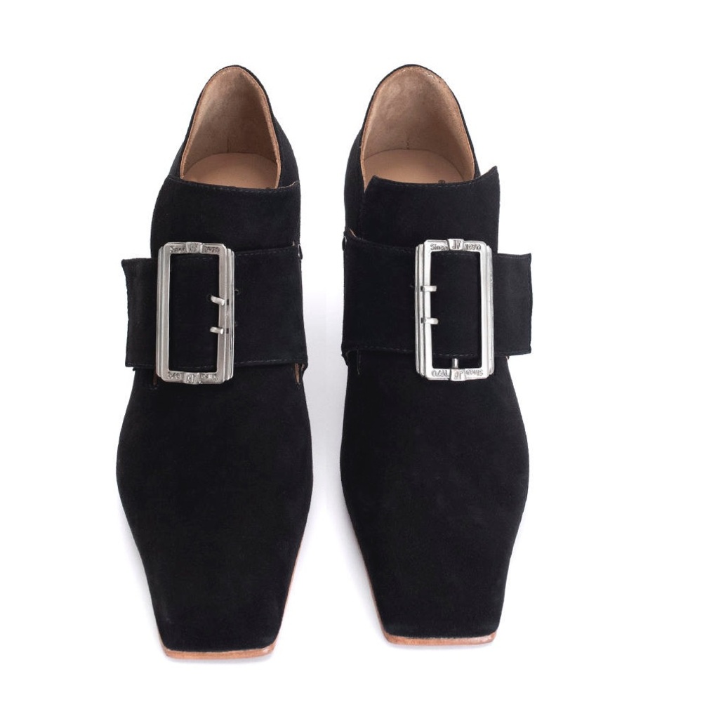 John Fluevog Black Suede Bishop Buckled Heels sz 10.5 EUC whimsigoth loafers - Picture 5 of 16